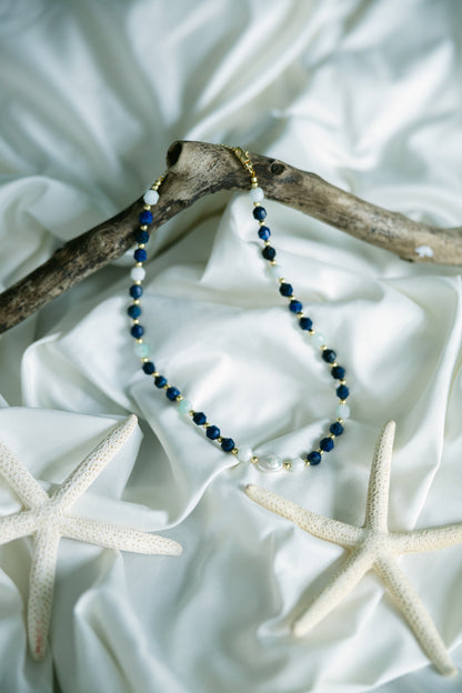 Tortugas Treasure - Aquamarine, Lapis, & Freshwater Pearl Chain Necklace
