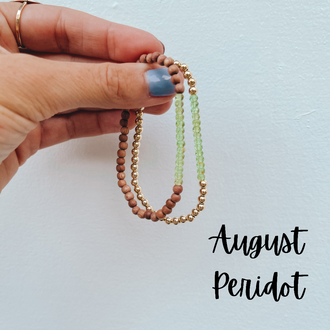 August's birthstone is peridot. Peridot birthstone Bracelet 