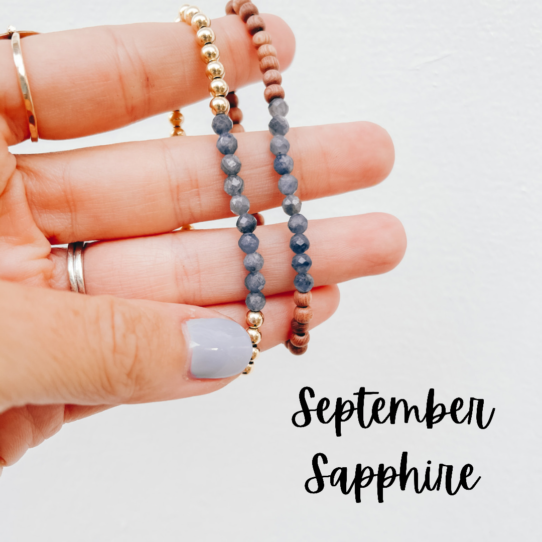 Sapphire birthstone bracelet for a September birthday. Blue sapphire