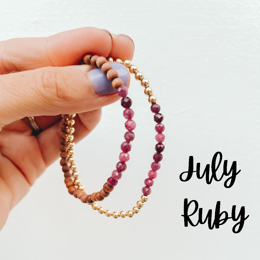 July Birthstone bracelet. Ruby is Julys birthstone. Ruby Bracelet