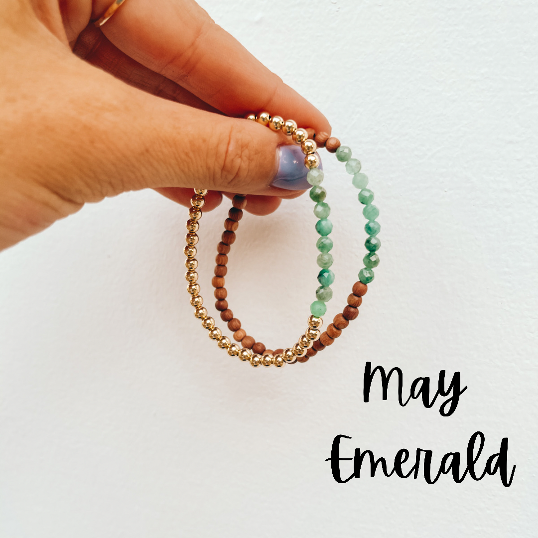 Mays birthstone is emerald. Emerald birthstone bracelet. 4mm